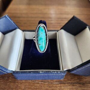 Vintage Navajo Sterling Silver Ring With Long Turquoise Stone Size 5